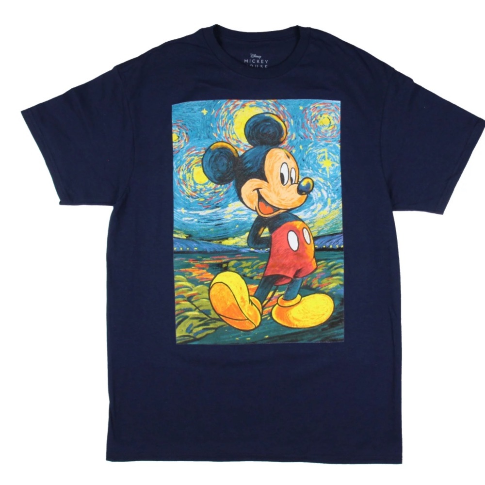 🌸1NEW Men’s Mickey Mouse T- Shirt 👕 Sz Small Navy blue Art Paint With Tags.